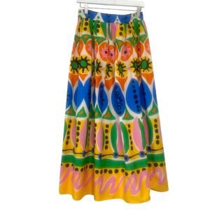 ZARA Colorful Cotton Abstract Batik African Print Pleated Maxi Skirt Size Small